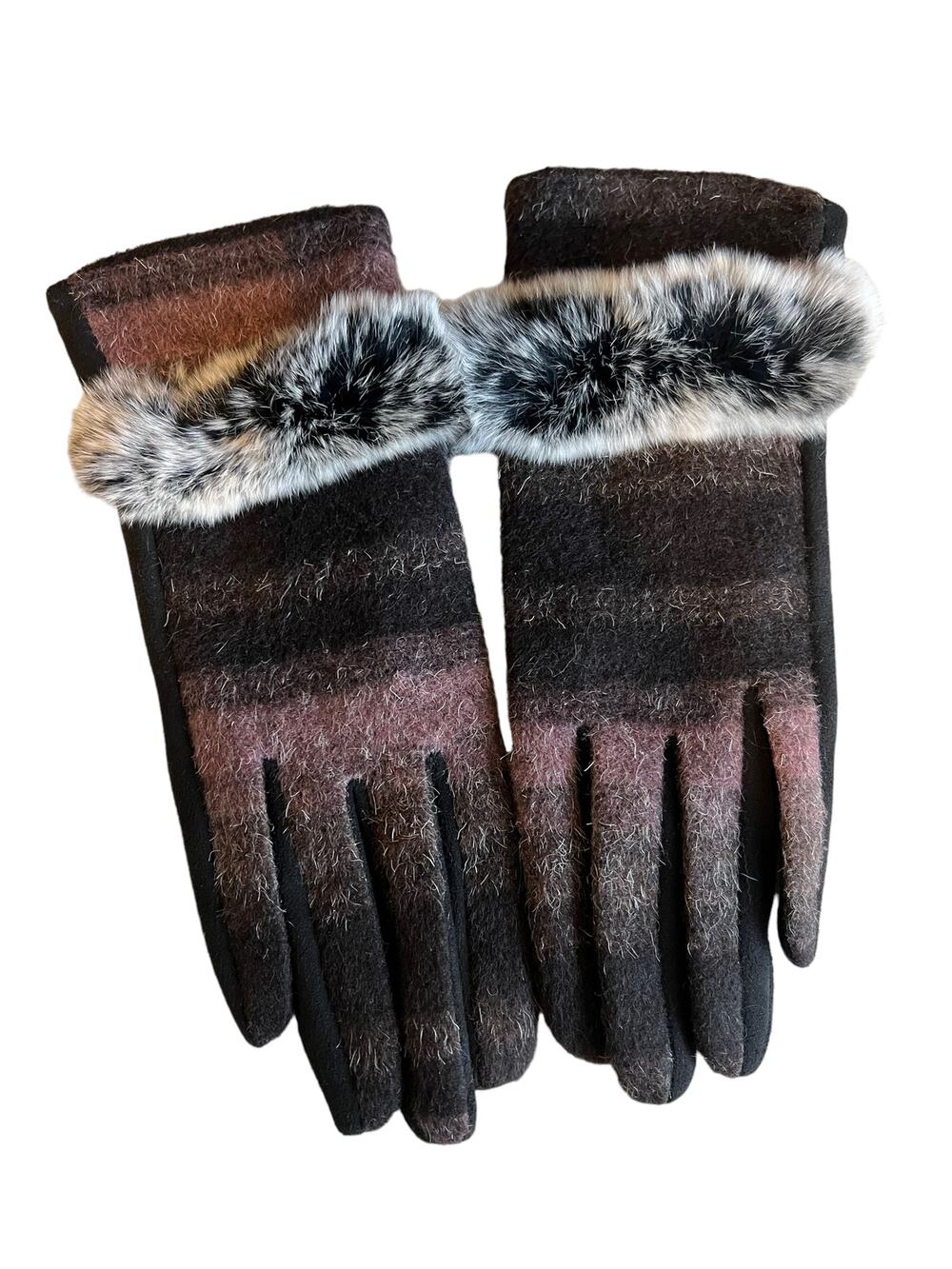 Rabbit Fur Trimmed Fuzzy Tech Gloves
